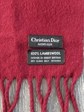 Christian Dior Lambs wool Fringe Cranberry Red Scarf Great Britain Men Monsieur