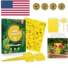 50-Pack Dual-Sided Yellow Sticky Traps for Flying Plant Insect Fungus Gnats W...