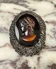 Vintage TORTOLANI Cameo Brooch Rare Designer Silver Tone Classic Estate Jewelry