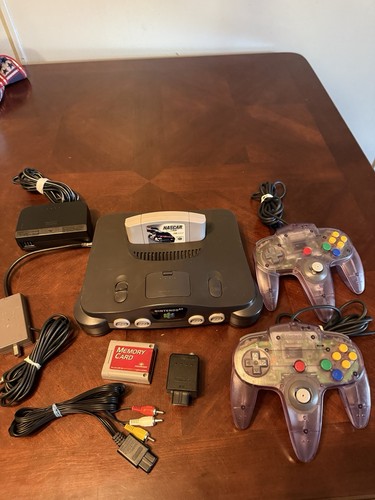 Nintendo 64 Console Bundle System Atomic Purple Controllers Memory Pak Read