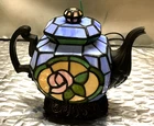 Tiffany Style Teapot Lamp Stained Glass Cheyenne Tea Kettle Accent Light Vtg