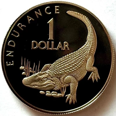 GUYANA 1 DOLLAR 1976 PROOF Caiman crocodilus - Image 1 of 2