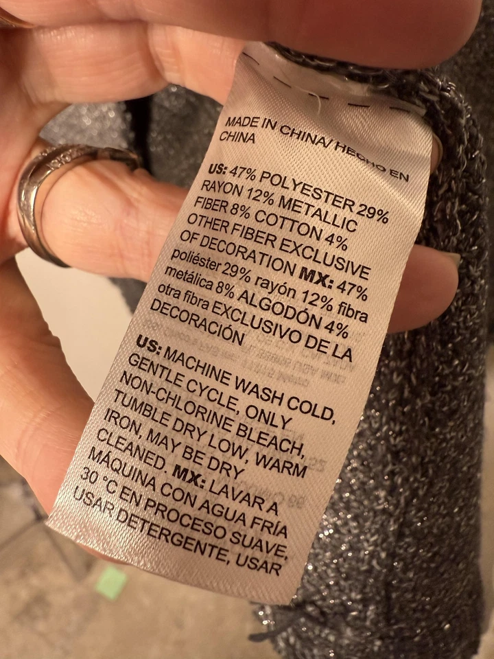 Chico's Blazer Womens 2 Gray Metallic Silver Tweed Jacket Open Front Fringe - Image 3 of 4