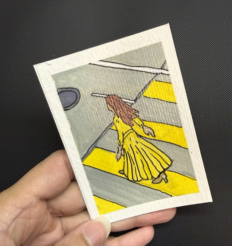 Small Contemporary Original Painting on Paper Woman Yellow Dress ACEO OOAK ATC
