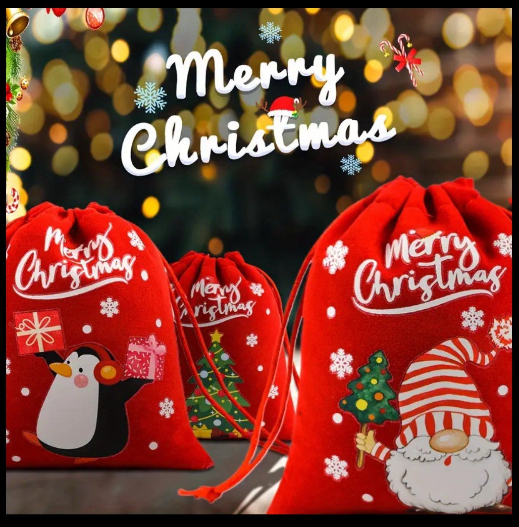 24 Pack Christmas Drawstring Gift Bags 5x3.5 in for Candy & Gift Cards