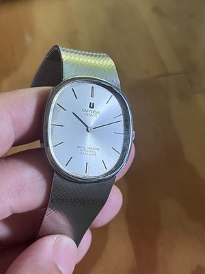 Vintage Universal Geneve White Shadow Ellipse Ultra-Slim Automatic Watch