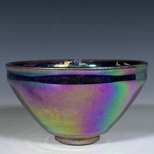 4.9" China Old Vintage Porcelain Song Jian Kiln Marked Colorful Phoenix Bowl