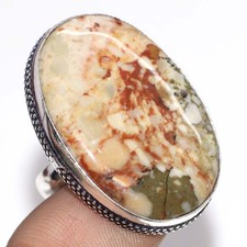 925 Silver Plated Picture Jasper Ring Gemstone Jewelry Size US 9 MJ