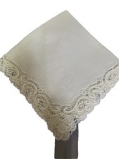 Vintage Ivory Linen Embellished Fancy Edge Bridal Wedding EC   Hankie