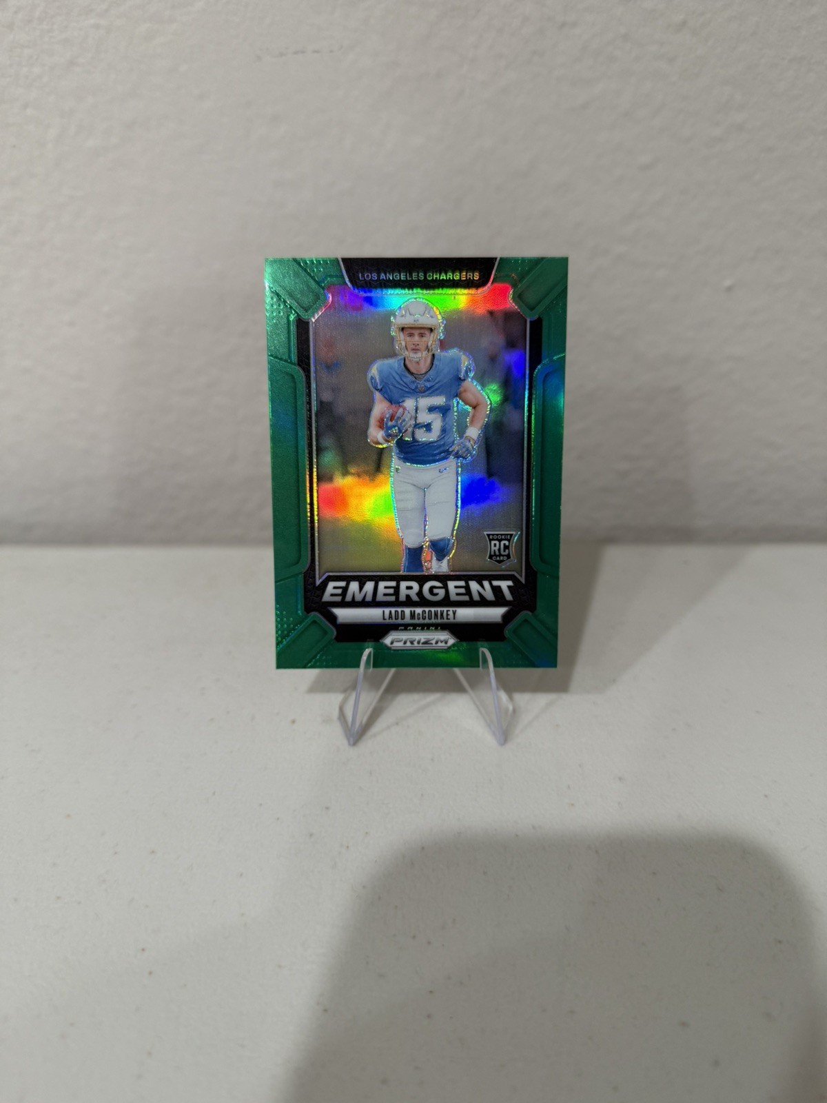 2024 Panini Prizm - Emergent Ladd McConkey #13 Green Prizm (RC) Rookie Chargers
