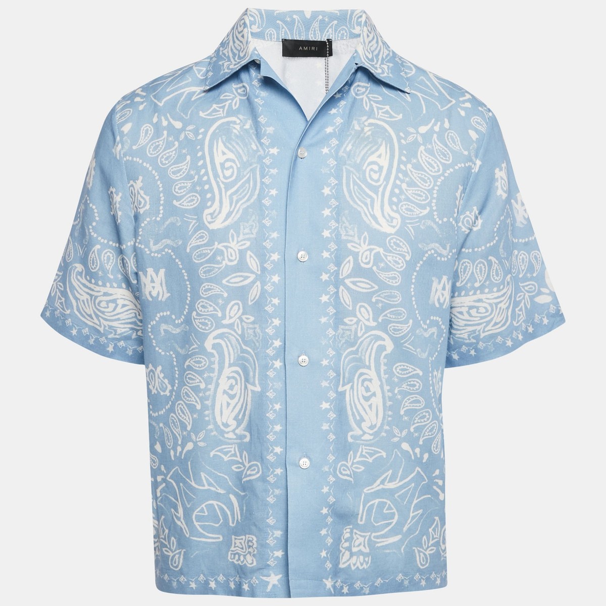 Amiri Blue Bandana Watercolor Cotton Camp Shirt M