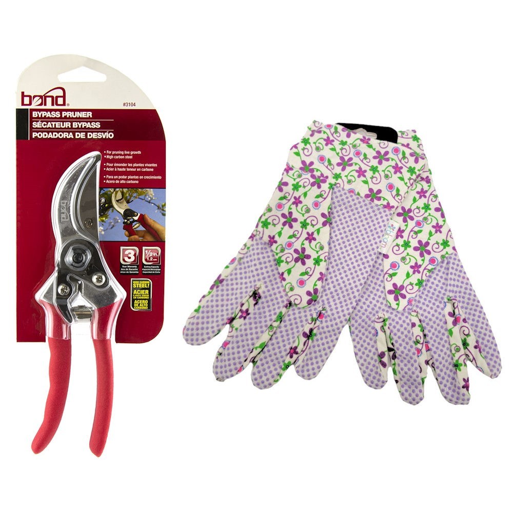 Bond Carbon Steel Bypass 8 Pruner with Garden Womens Floral Gloves Purple 3290₽