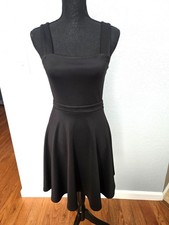 AQUA Brand Fit and Flare Pullover Little Black Dress Sheer Back Size S