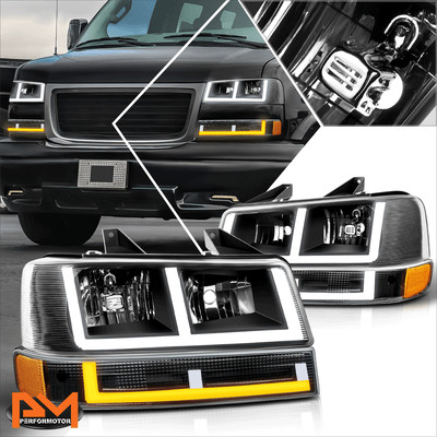 For 03-24 Express/Savana 1500 2500 3500 E-Shape Switchback LED DRL Headlights