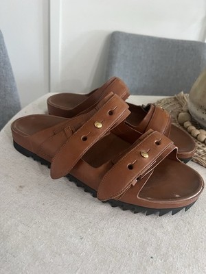 Alfred Dunhill Men's Duke Brown Leather Buckle Sandal Sharktooth Sole Size 10/43