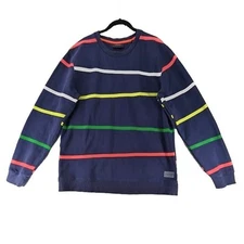 Scotch & Soda Sweatshirt Mens Sz XL Navy Neon Stripes Pullover Crewneck Pullover