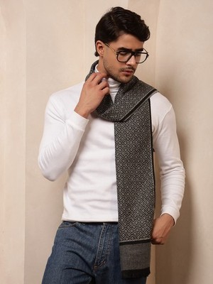 Herren Warm Hals Wrap Abstrakt Kaschmir Schal Handgefertigt Grau Weiche Wolle