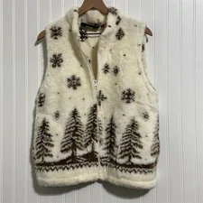 VTG Cobblestone Canyon L Fleece Vest Pine Tree Snowflake Cabincore Made USA