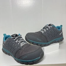 Reebok Women’s 7.5W Grey Turquoise Mesh Work Shoes Alloy Toe Sublite Cushion
