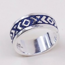 Sz 7, Vtg Mexico Sterling Silver Handmade Ring, 925 Silver XOXO Band W turquoise