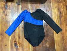 Girls' Gymnastics Long Sleeve Leotard Black/Blue Glitter Dots Size 110