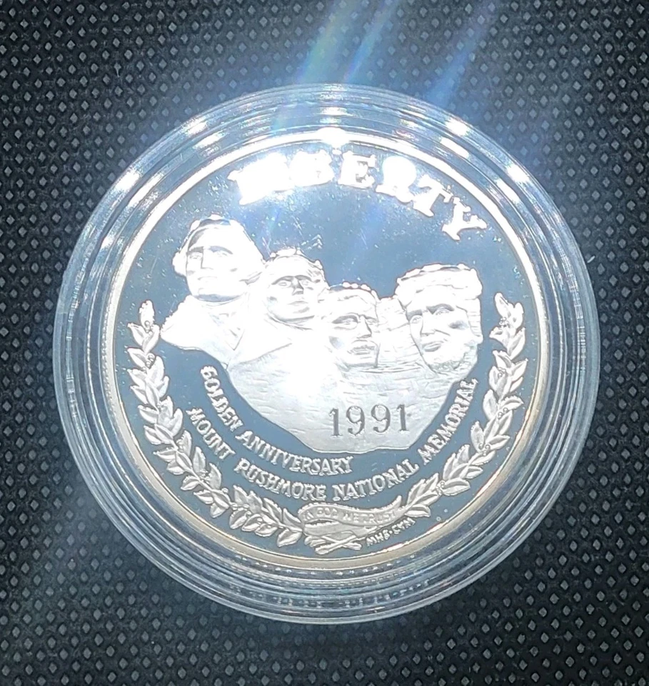 1991 S 90% Silver Proof  Mount Rushmore Golden Anniversary One Dollar Coin - Image 2 of 4