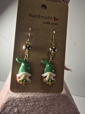 Christmas Gnome Holiday Festive Dangle earrings with gold bead great for gifts