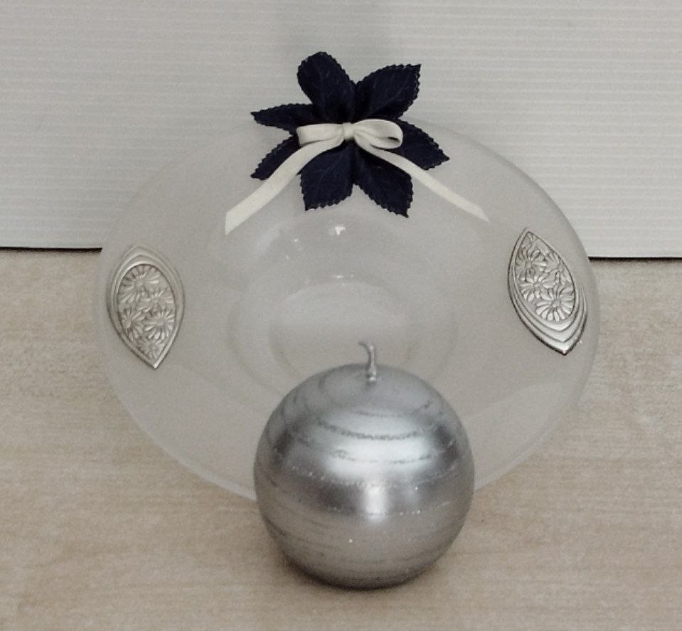 Porta Candela Vetro Satinato Piastrine Argento 15 cm — foto 2