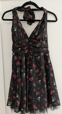 Hell Bunny Halter Dress Size Large Romantic Goth Grunge Babydoll Punk Black Y2K