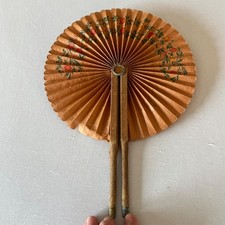 Vintage Wood Paper Hand Fan Fold Up 1920-1930 Japan 2 sided