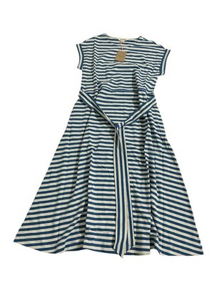 Boden Eve Jersey Midi Dress Blue Ivory Stripe Short Sleeve US 6P