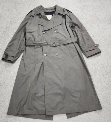 Vintage Christian Dior Coat Mens 44L Gray Lined Double Breast Belted Rain Trench
