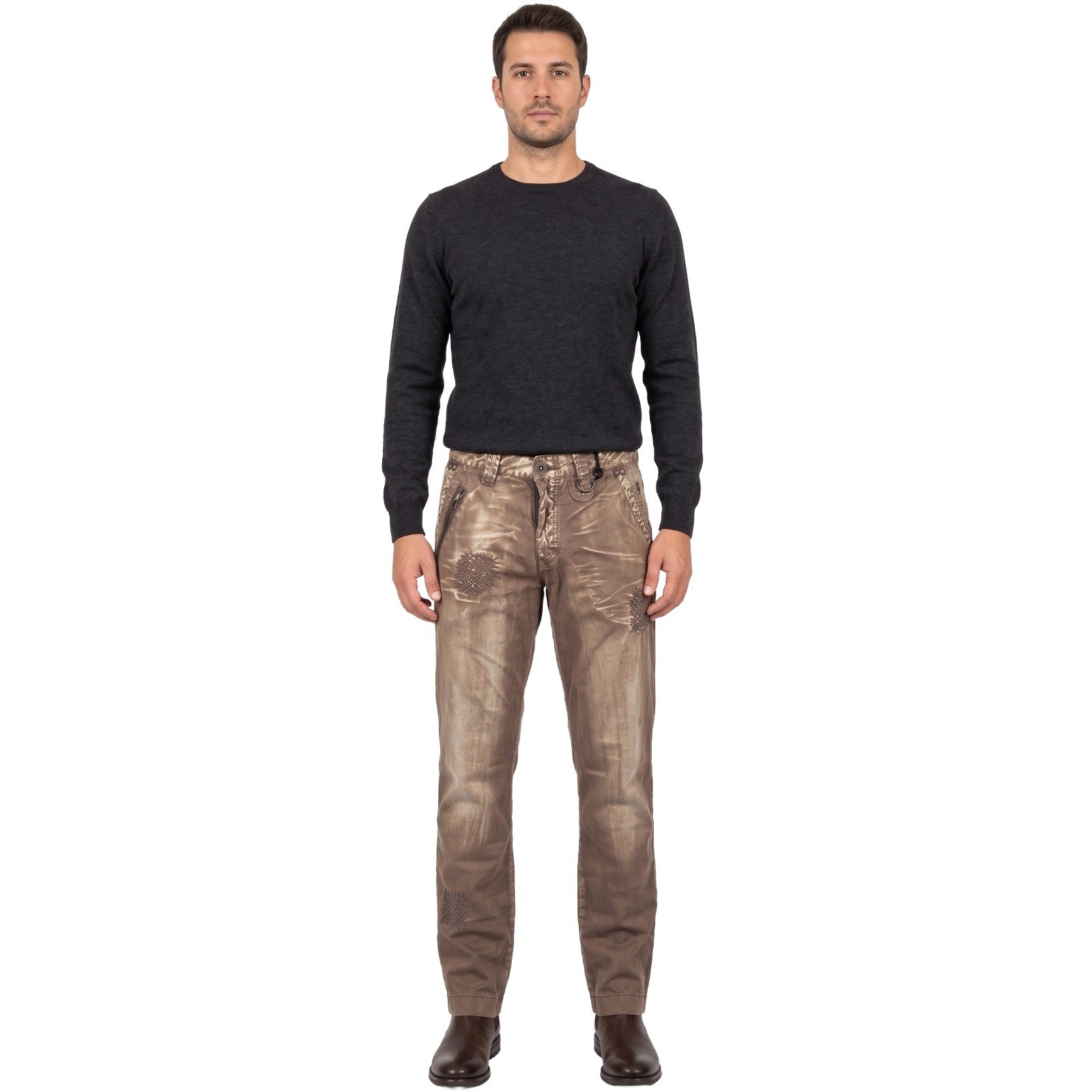 Aff Pantalone Da Uomo Taglia 48 M Marrone A Gamba Dritta Made In Italy Pantaloni
