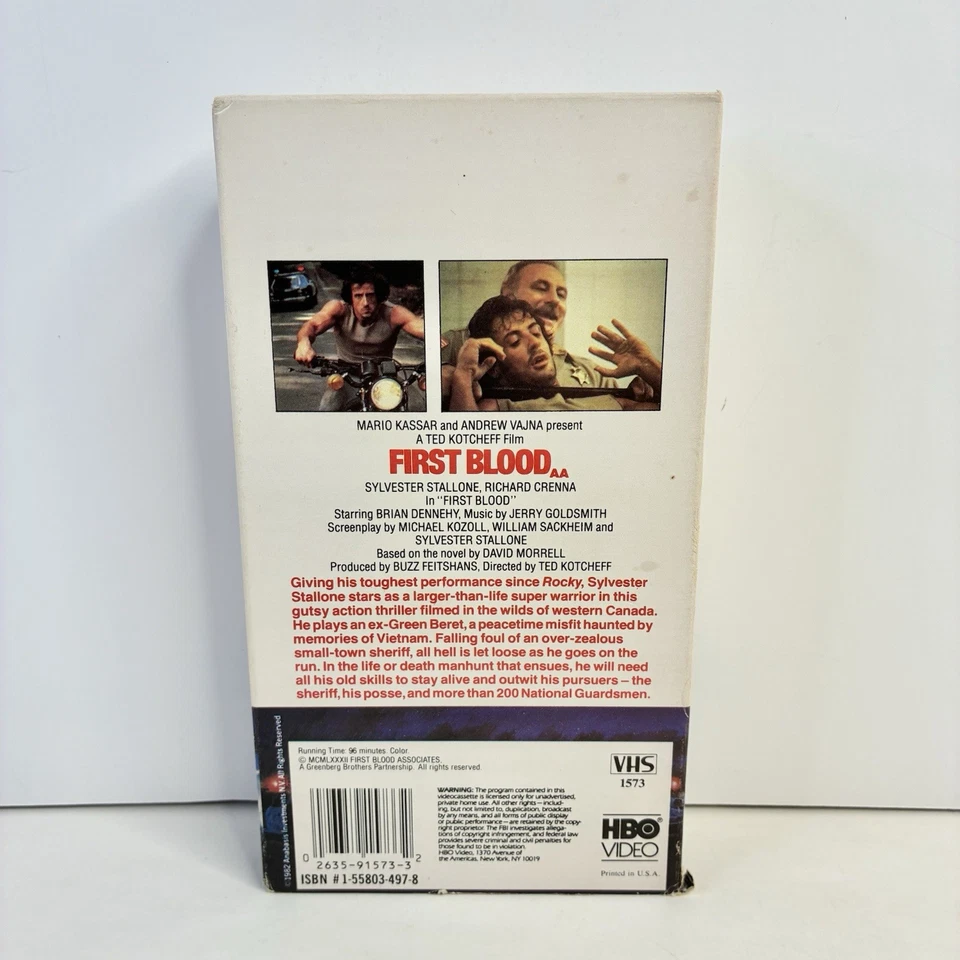 First Blood (Stallone) Rambo VHS HBO Video 1982 Slip Cover Early Release *READ* - Image 2 of 4