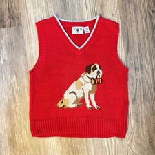 Vintage Kitestrings Kids Size 7 V Neck Sweater Vest Red Knit St Bernard Dog