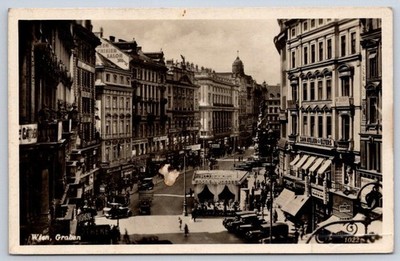 Wien Antique Austria Postcard VIENNA Wien Graben Street Scene 1937 RPPC
