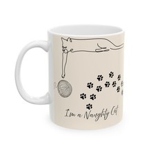Taza Naughty Cat | Calcomanía con impresión de pata de arte de línea | Taza de café de cerámica