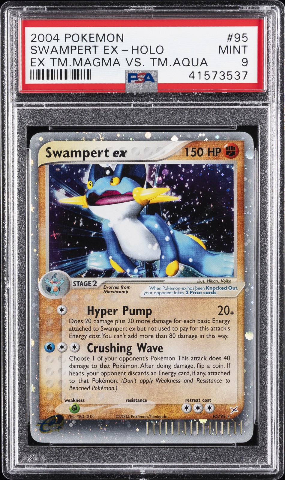 2004 POKEMON EX TEAM MAGMA VS TEAM AQUA #95 SWAMPERT EX-HOLO PSA 9