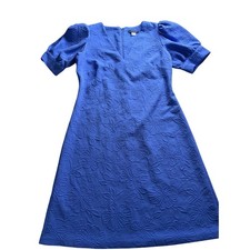 Tommy Hilfiger Blue Floral Jacquard Puff Sleeve V-Neck A-Line Dress Sz 4 Office