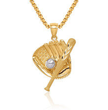 14K Solid Two Tone Gold Baseball Bat Glove Necklace