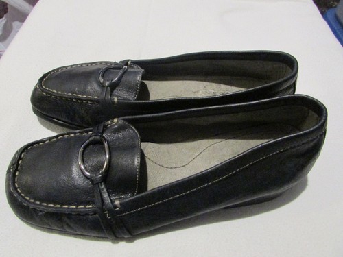 AEROSOLES BLACK BLUISH LEATHER FLATS WOMEN'S SZ. 7.5 - Picture 2 of 5