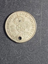 1942 UK 1 Florin SILVER  (0.50 fine, 0.182 oz ASW)  VF details, HOLED  stk#R5
