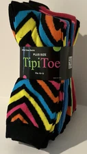 Tipi Toe Multi-Color Striped Neon Socks 6 Pairs  Plus Fits Shoe Size 10-13 NWT