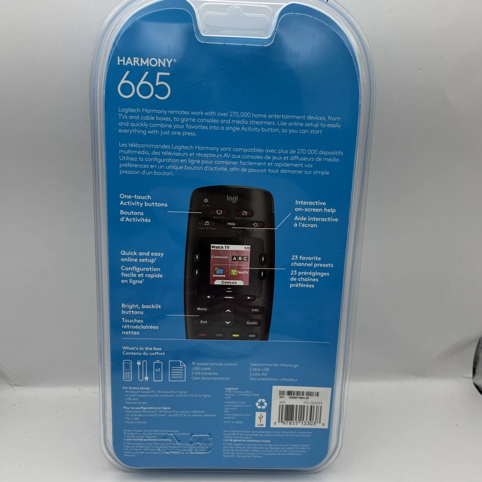 LOGITECH HARMONY 665 UNIVERSAL ADVANCED REMOTE CONTROL BLACK FACTORY SEALED NEW - Image 2 of 4
