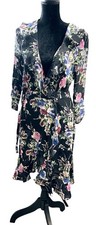 Milly Audrey Silk Floral Wrap Dress Size 8 Black Ruffle Belted Made in USA