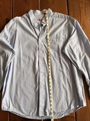 IZOD Button Up Shirt Mens XL 35 Neck 17 Blue Twill Logo Long Sleeve Casual