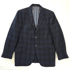 VTG 50s 60s Penneys Towncraft Wool Shadow Plaid Blazer Blue  Black Mens 40S USA