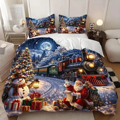 Santa Claus Train Duvet Cover Bedding Set Single Double Queen King Quilt Covers - image 1 of 4