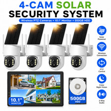 Wireless Solar Powered Security Camera System Outdoor 4MP PTZ Cameras NVR HDMI