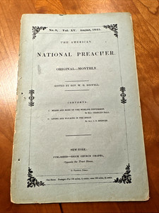 FREE SHIP! The American National Preacher Monthly Bidwell No. 8, Vol XV Aug 1841